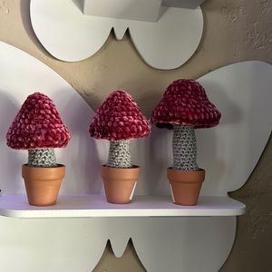 Hand made crochet mushrooms